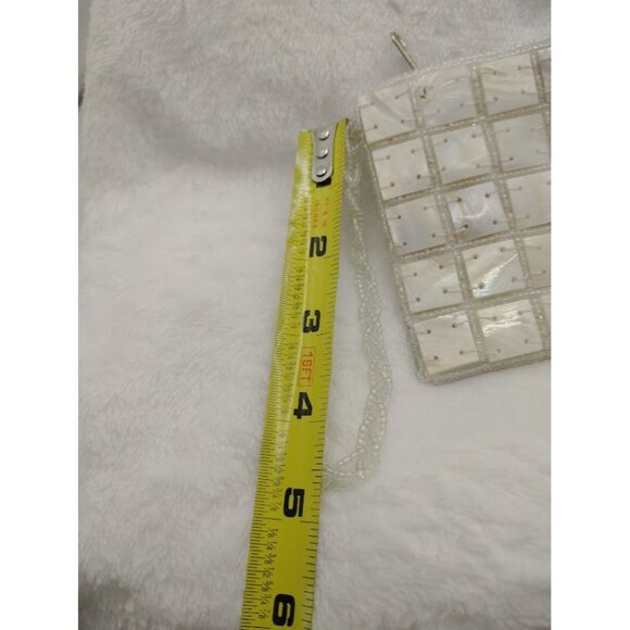 Elegant Mother of Pearl Beaded Satin Clutch Purse with Zipper & Wrist Strap - Picture 8 of 9